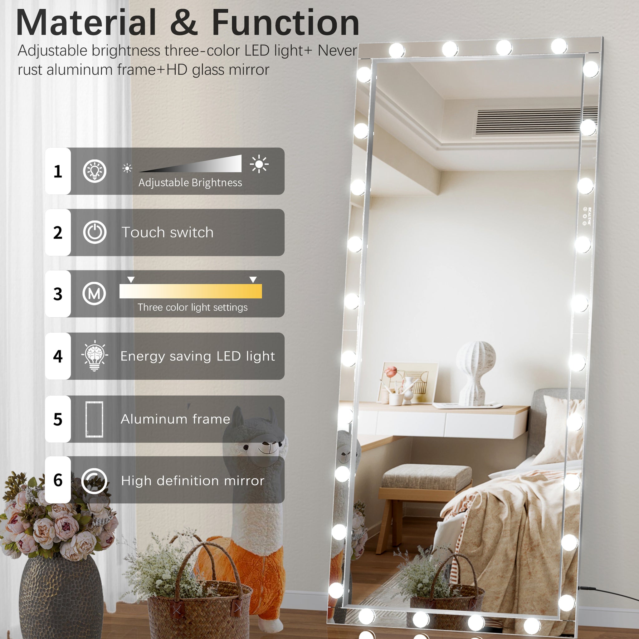 Hollywood LED Full Body Mirror with Lights Extra Large silver-aluminium