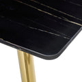 Modern Minimalist Rectangular Black Imitation Marble Dining Table, 0.3 Inches Thick, Gold Color Metal Legs, Suitable For Kitchen, Dining Room, And Living Room 51.2