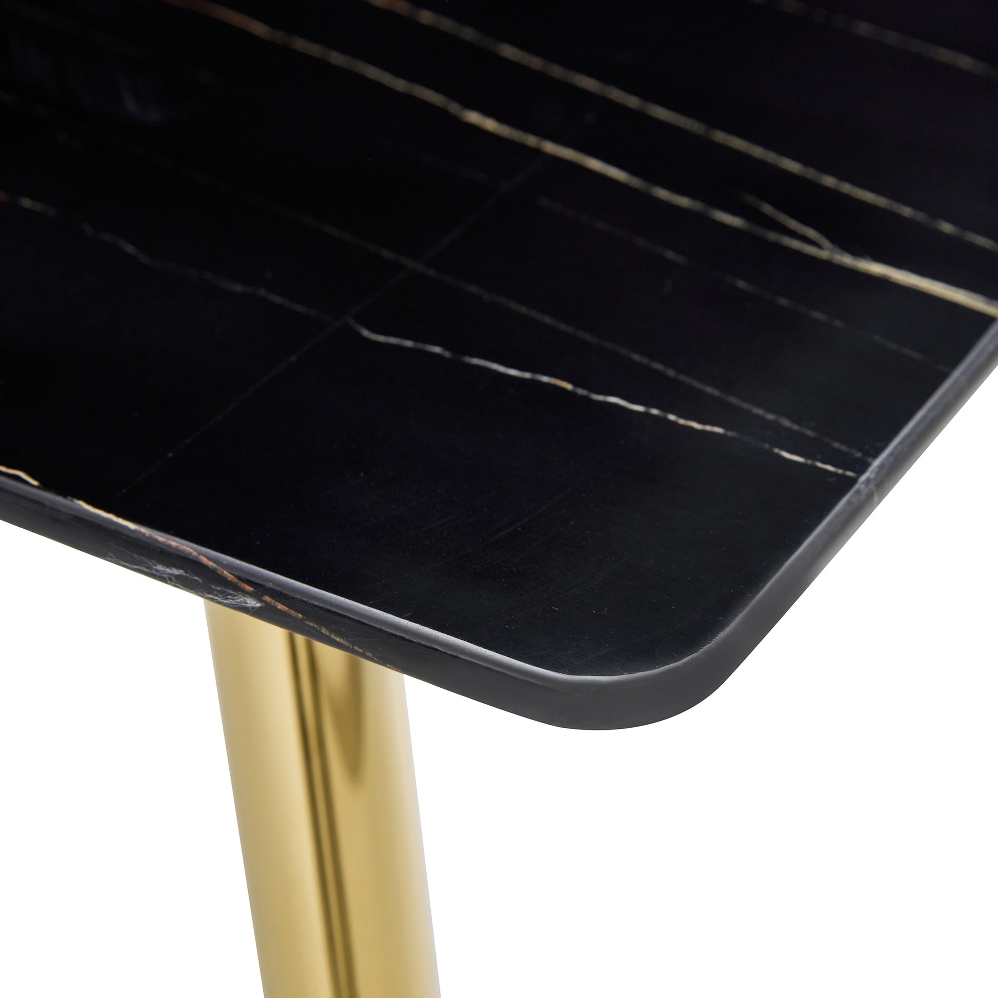 Modern Minimalist Rectangular Black Imitation Marble Dining Table, 0.3 Inches Thick, Gold Color Metal Legs, Suitable For Kitchen, Dining Room, And Living Room 51.2"* 31.5" * 29.8 "Dt 1544 Black Glass