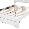 Full Size Upholstered Platform Bed With Seashell Shaped Headboard, Led And 2 Drawers, White Box Spring Not Required Full White Wood Bedroom Bed Frame Faux Leather Upholstered