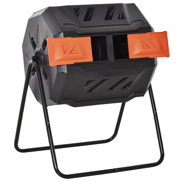 Tumbling Compost Bin Outdoor 360 Dual Rotating Composter 43 Gallon, Orange Orange Steel