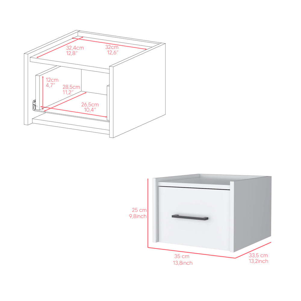 Floating Nightstand Calion, Bedroom, White White Particle Board Engineered Wood