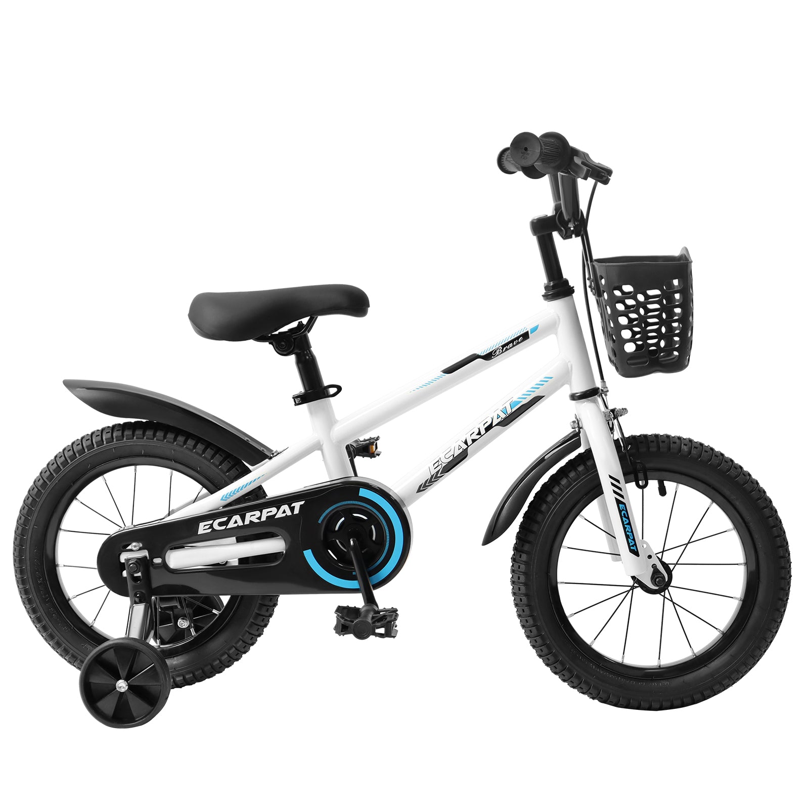 Kids Bike 16 Inch For Boys & Girls With Training Wheels, Freestyle Kids' Bicycle With Bell,Basket And Fender. White Steel