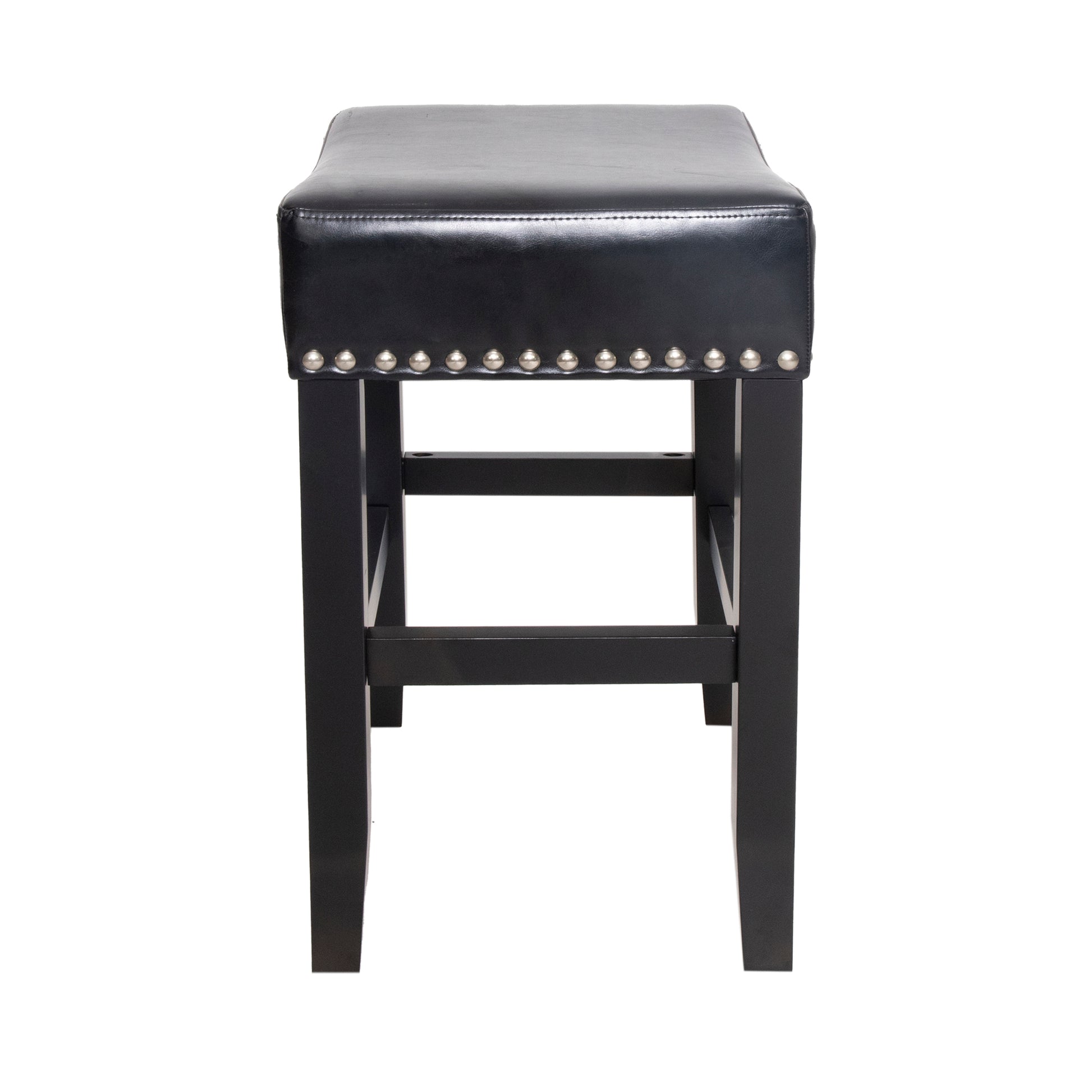 26" Backless Leather Counter Stools, 2 Pcs Set, Black Black Leather