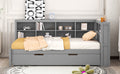 Wooden Twin Size Daybed With Twin Size Trundle, Daybed With Storage Shelf And Usb Charging Ports,Grey Twin Grey Wood