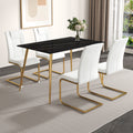 Modern Minimalist Rectangular Black Imitation Marble Dining Table, 0.3 Inches Thick, Gold Color Metal Legs, Suitable For Kitchen, Dining Room, And Living Room 51.2