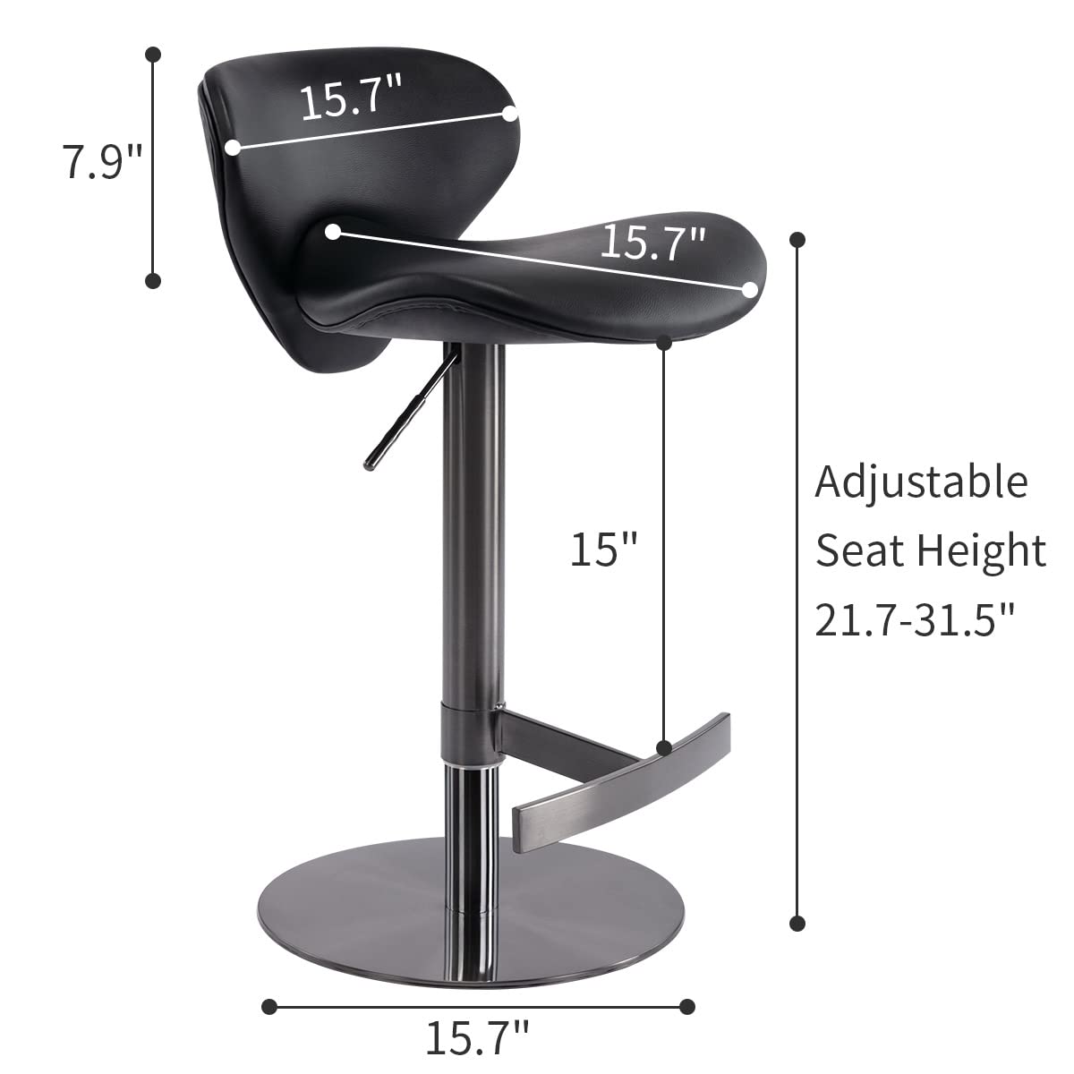 Black Titanium Stainless Steel Bar Stools Swivel Adjustable Height For Kitchen Counter And Dining Room Black 1Pc Black Pu Stainless Steel