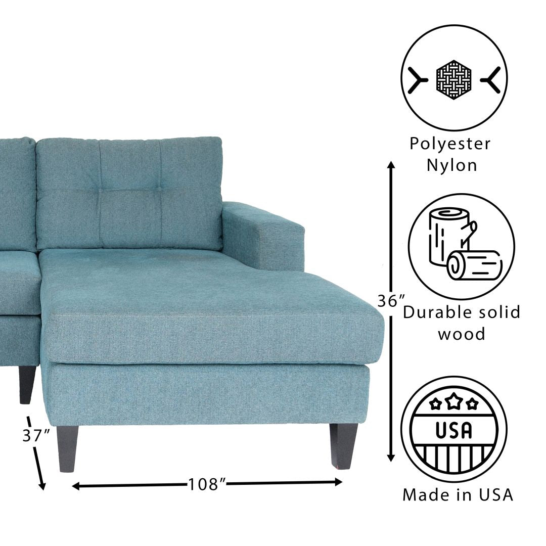 Blue L Shaped Sectional Sofas For Living Room, Modern Sectional Couches For Bedrooms, Apartment With Solid Wood Frame Polyester Nylon Blue Wood Foam Polyester