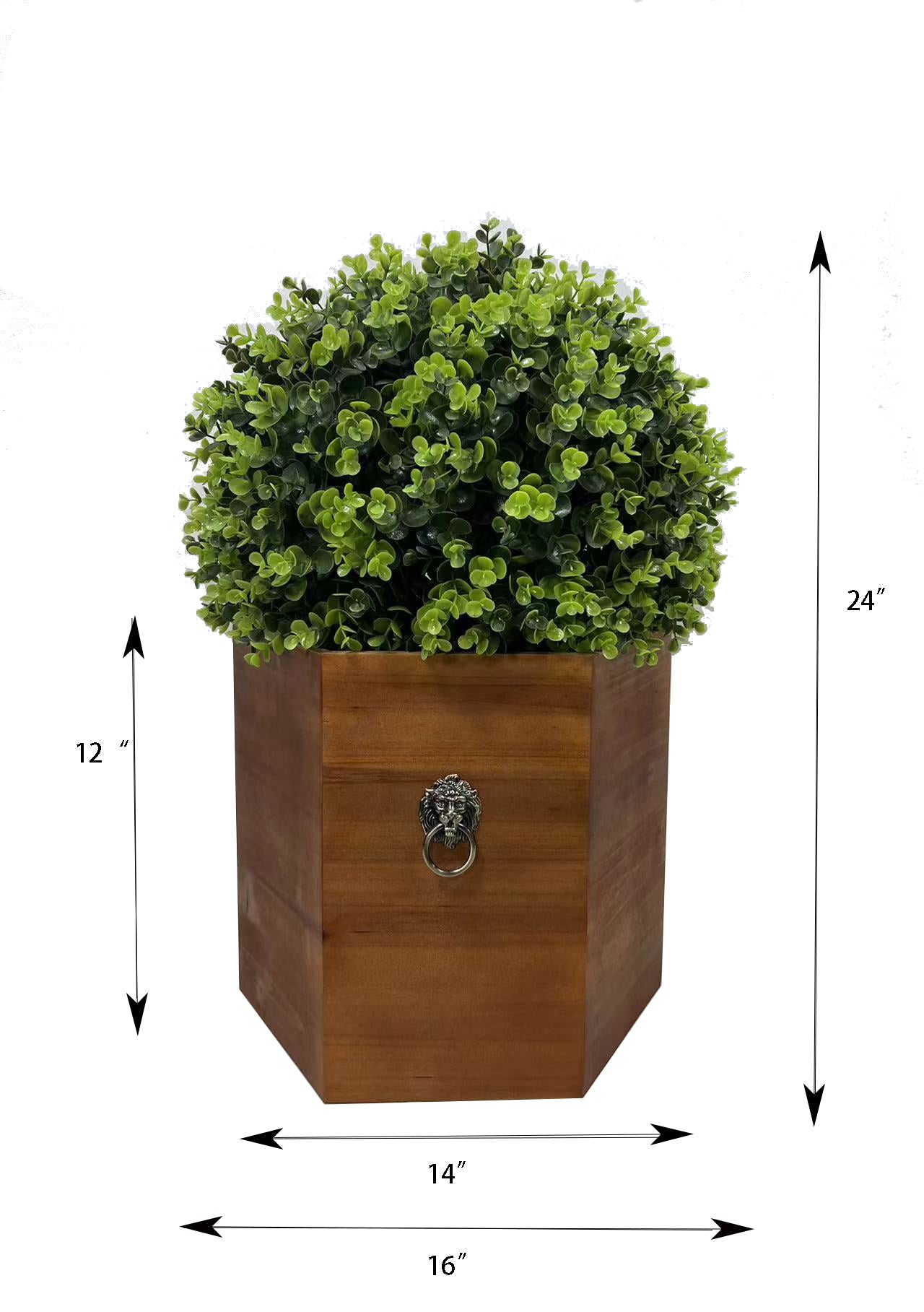 24" Ball Topiary In Redwood Pot, Artificial Faux Plant For Indoor And Outdoor Green Plastic