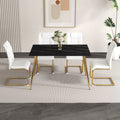 Modern Minimalist Rectangular Black Imitation Marble Dining Table, 0.3 Inches Thick, Gold Color Metal Legs, Suitable For Kitchen, Dining Room, And Living Room 51.2