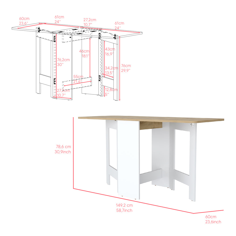Folding Dining Table Evart, Living Room, White Macadamia Multicolor Particle Board Engineered Wood
