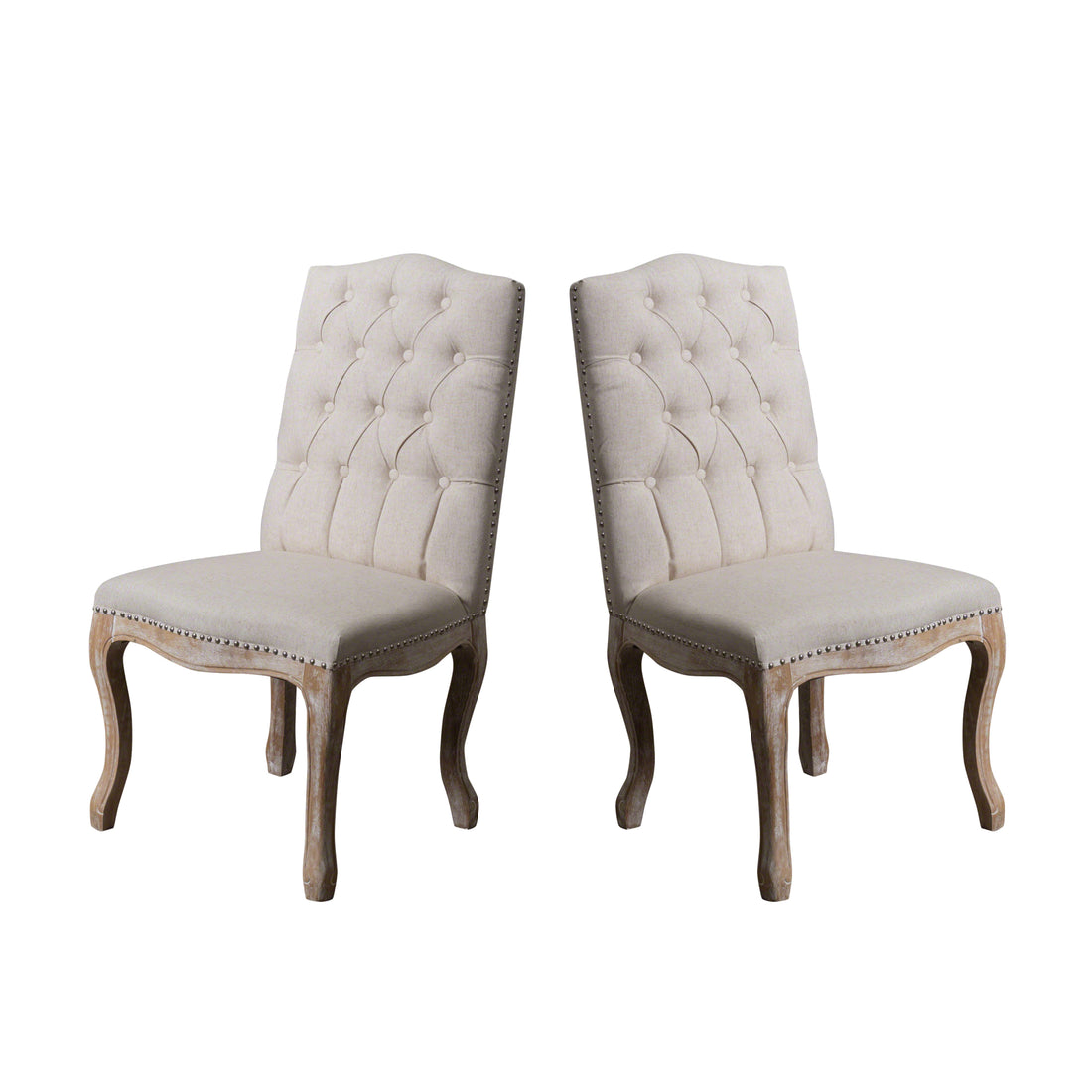 Dining Chair Set Of 2 Beige Fabric