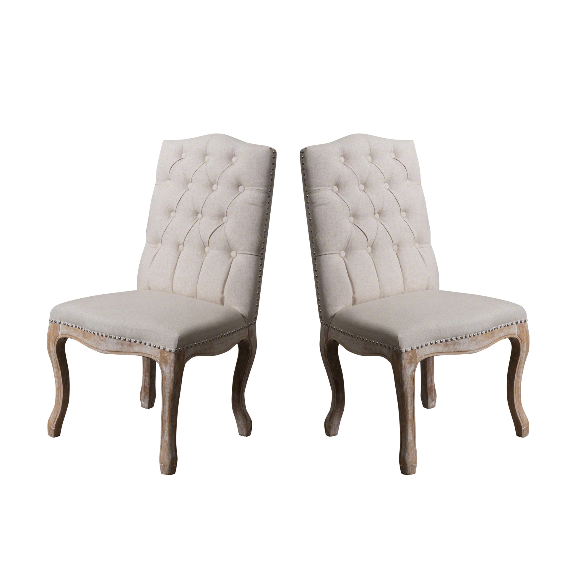 Dining Chair Set Of 2 Beige Fabric