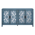 Retro 4 Door Mirrored Buffet Sideboard With Metal Pulls For Dining Room, Living Room And Hallway Navy Navy Solid Wood