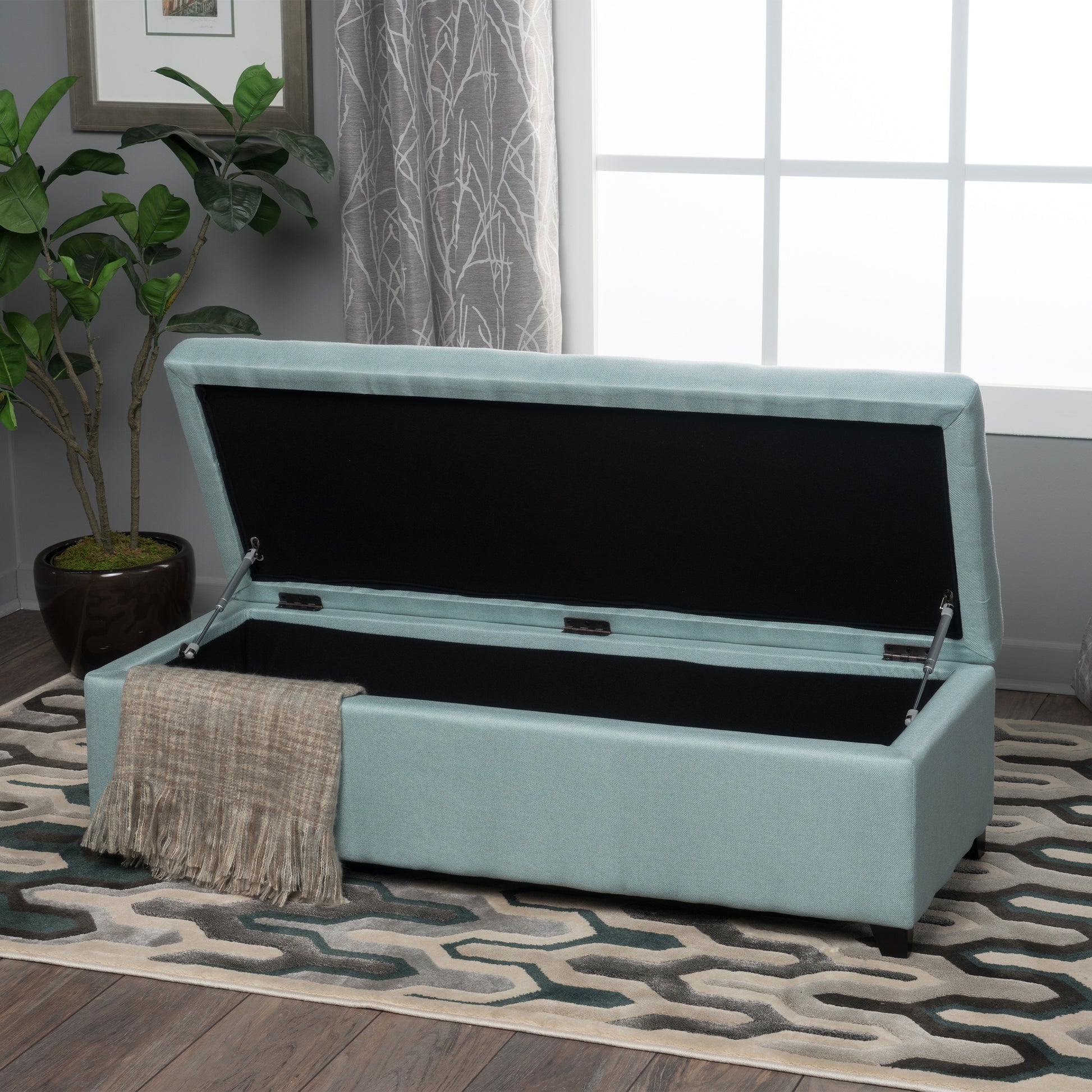 Brentwood Storage Ottoman Light Blue Fabric