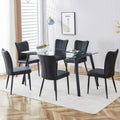 Table And Chair Set. 1 Table And 4 Black Chairs. Glass Dining Table With 0.31 Inch Tempered Glass Tabletop And Black Coated Metal Legs. Equipped With Black Pu Chairs 1123 008 Transparent Glass