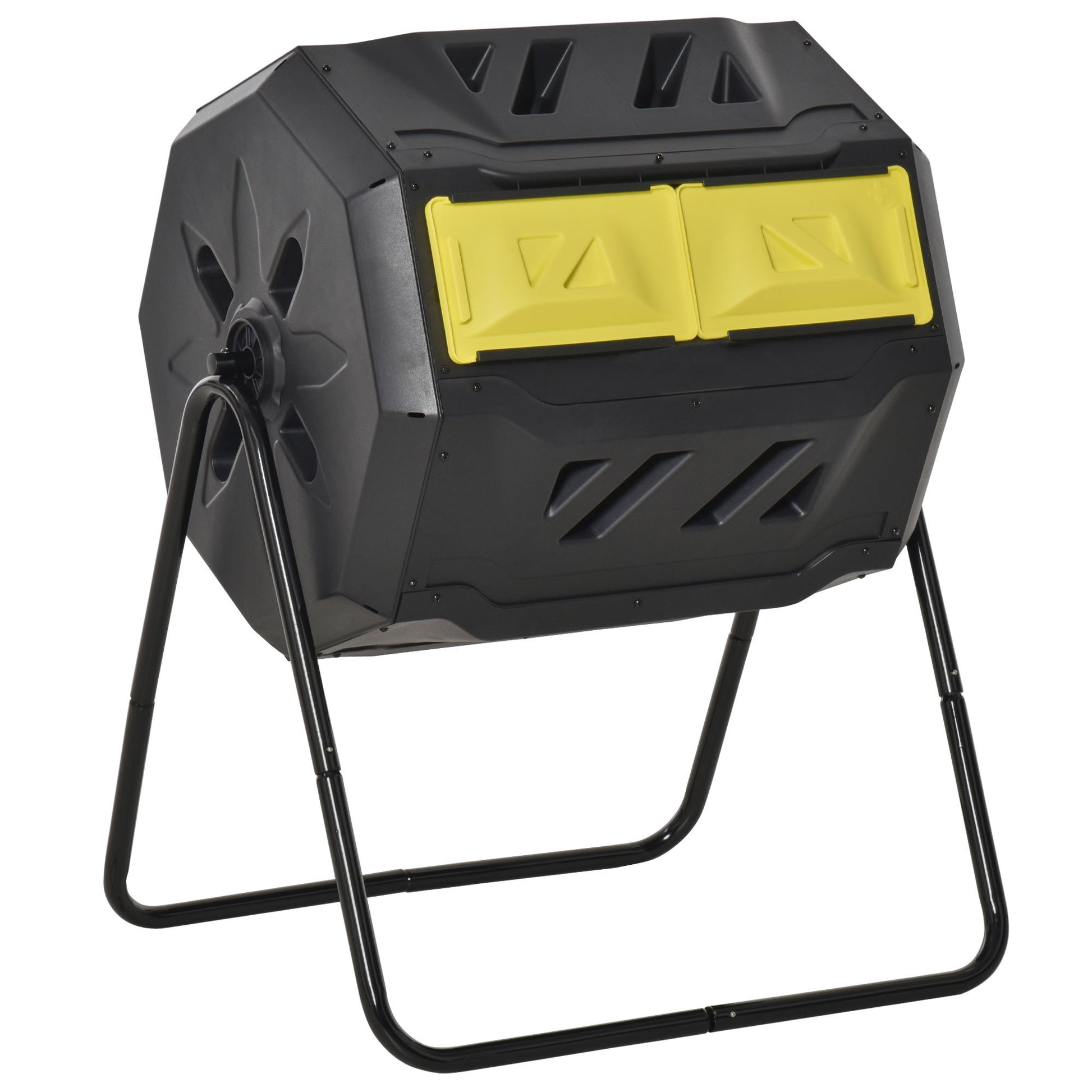 Tumbling Compost Bin Outdoor 360 Dual Rotating Composter 43 Gallon, Yellow Yellow Polypropylene