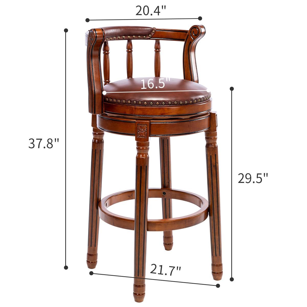 Seat Height 29.5'' Wooden Swivel Barstool 360 Degrees Swivel Barstools Chair For Home Kitchen Counter 1Pc Brown Brown Genuine Leather