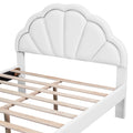 Full Size Upholstered Platform Bed With Seashell Shaped Headboard, Led And 2 Drawers, White Box Spring Not Required Full White Wood Bedroom Bed Frame Faux Leather Upholstered