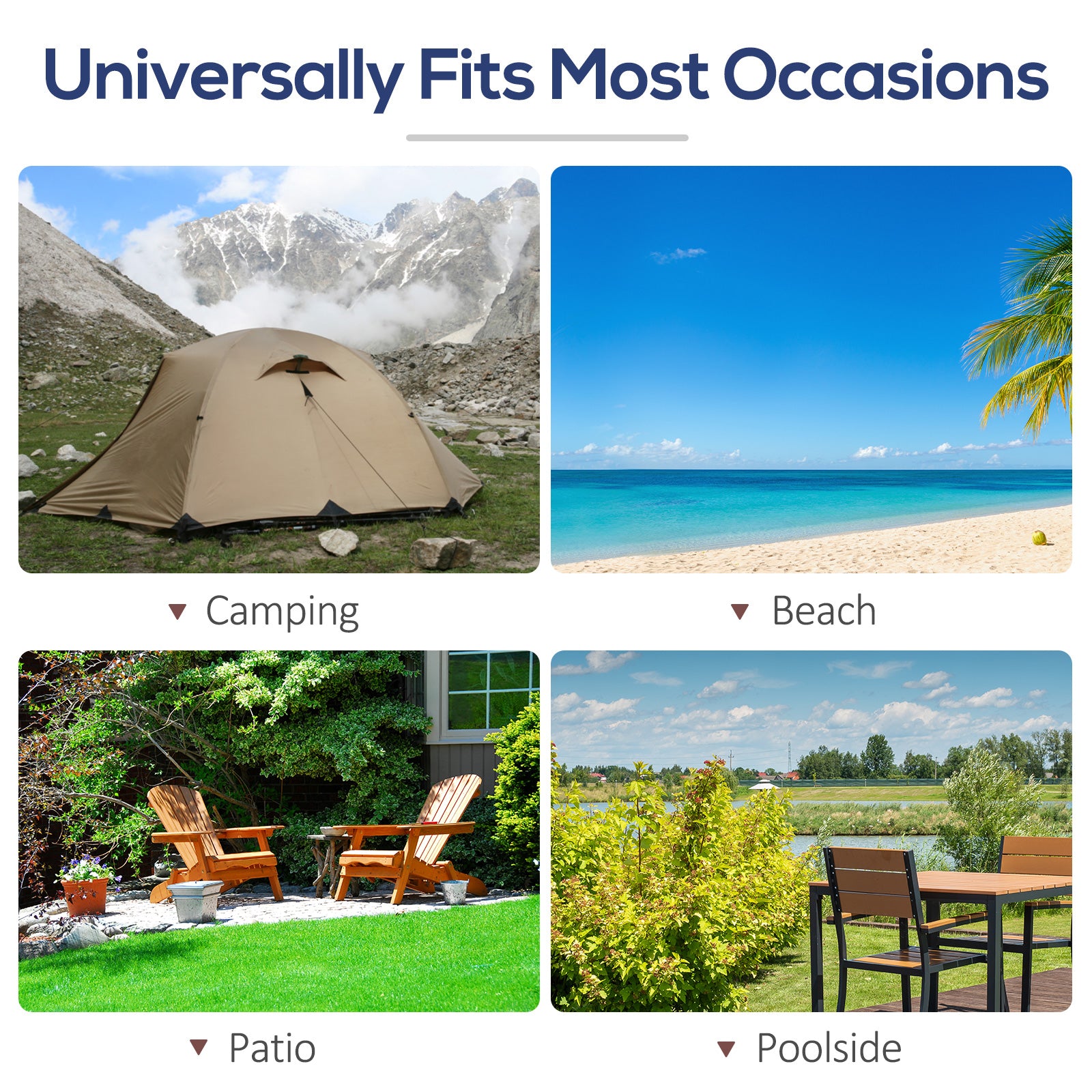 Tanning Chair, 2 In 1 Beach Lounge Chair & Camping Chair W Pillow & Pocket, Adjustable Chaise For Sunbathing Outside, Patio, Poolside, Navy Navy Metal