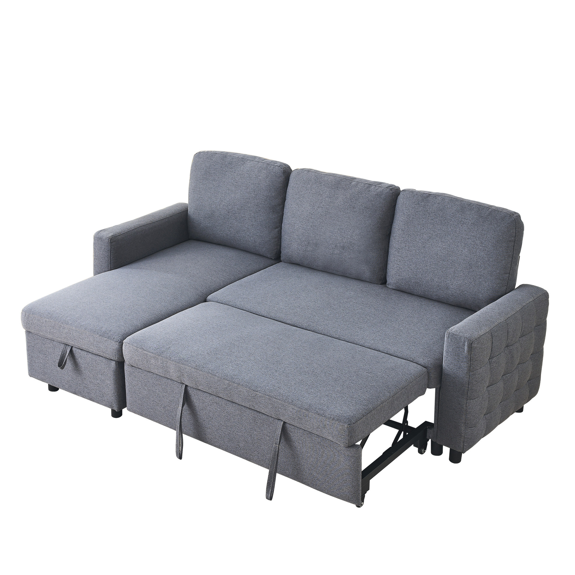 Fx 78.8" Reversible Sleeper Combo Sofa With Pullout Bed, Comfortable Linen L Shaped Combo Sofa Sofa Bed, Living Room Furniture Sets For Tight Spaces Dark Grey Linen Wood Primary Living Space Foam Fabric 3 Seat