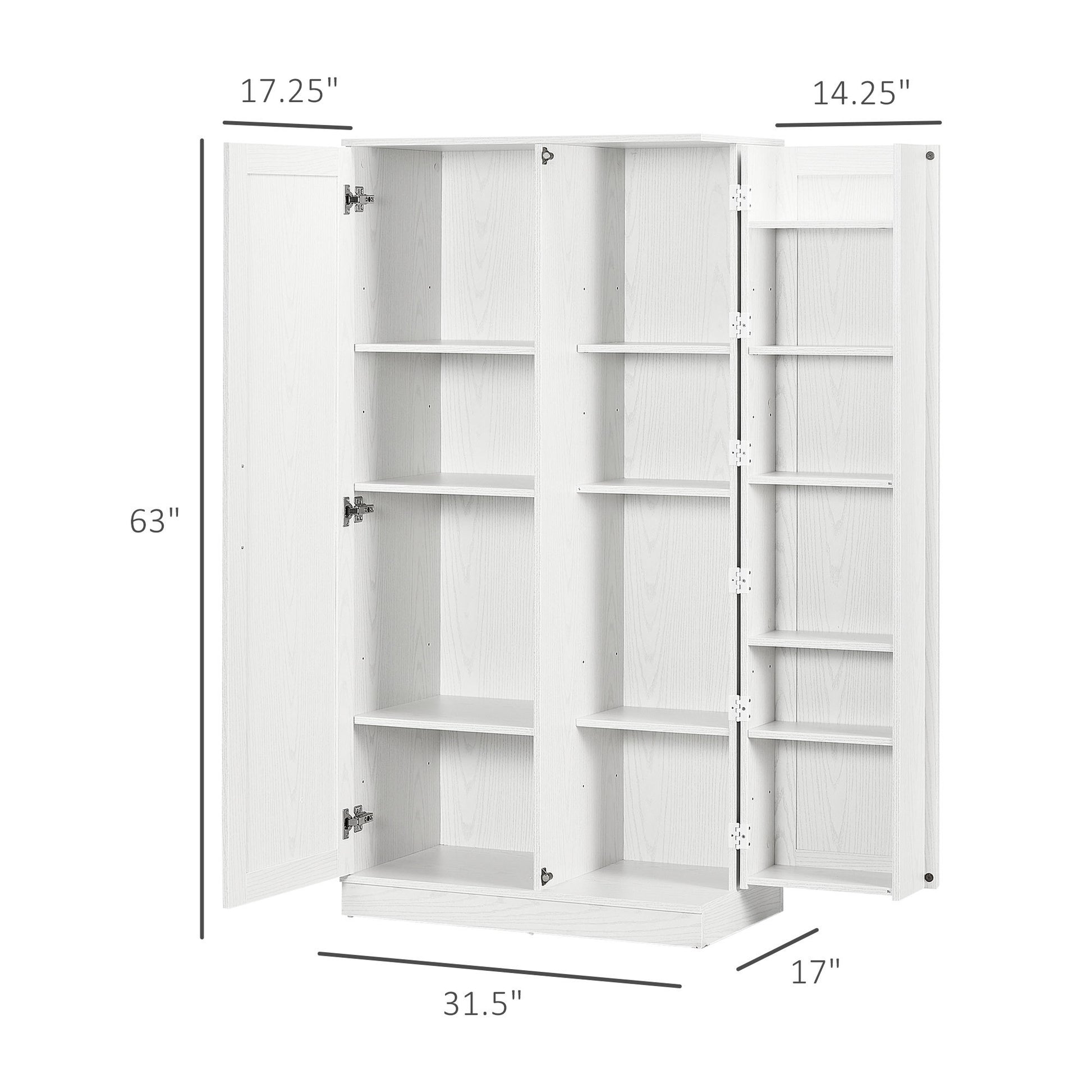 63" Kitchen Pantry Storage Cabinet, 14 Tier Freestanding Kitchen Cupboard With 2 Doors, Adjustable Shelves For Living Room, Dining Room, White White Particle Board