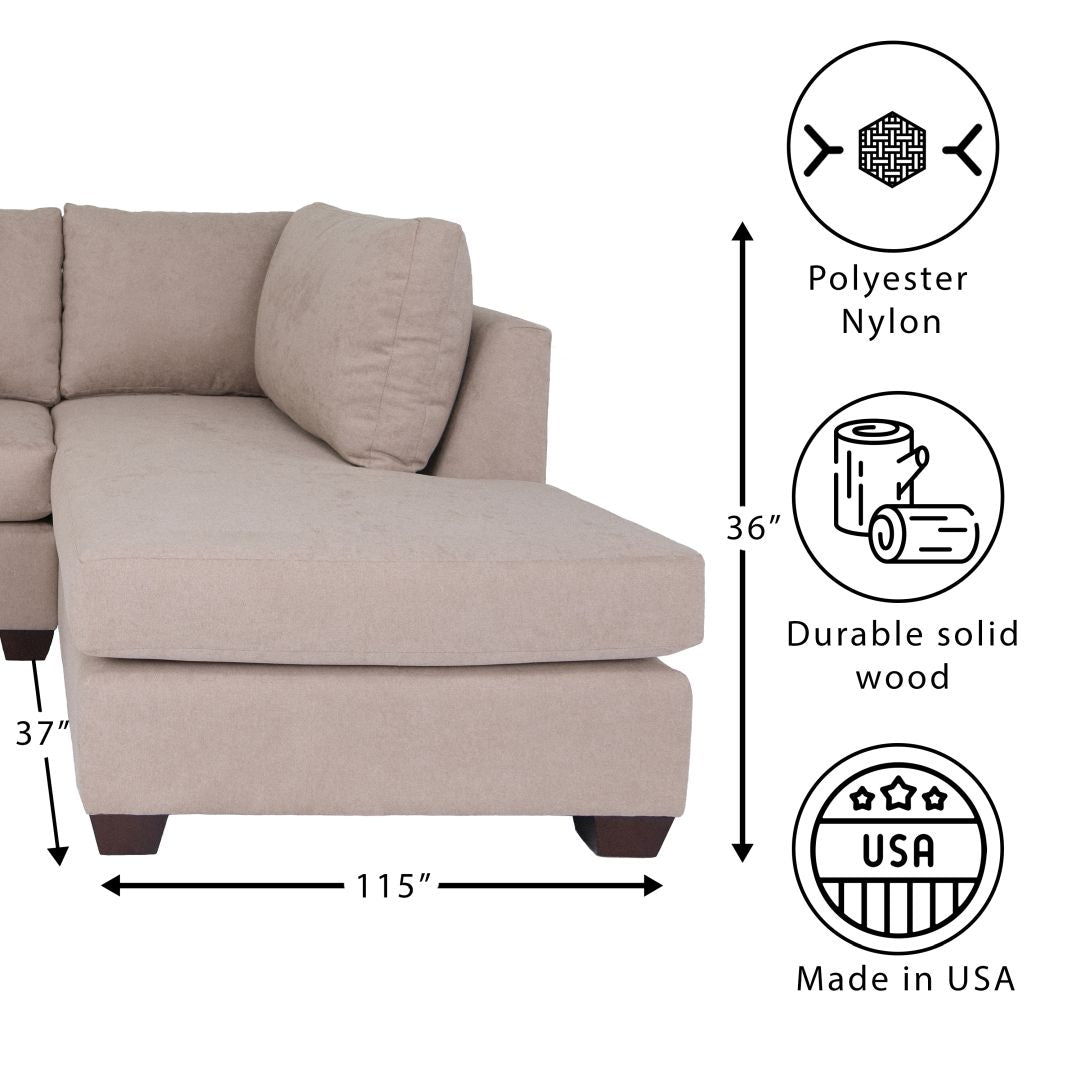 L Shaped Sectional Sofas For Living Room, Modern Sectional Couches For Bedrooms, Apartment With Solid Wood Frame Tan, Polyester Nylon Tan Wood Foam Polyester