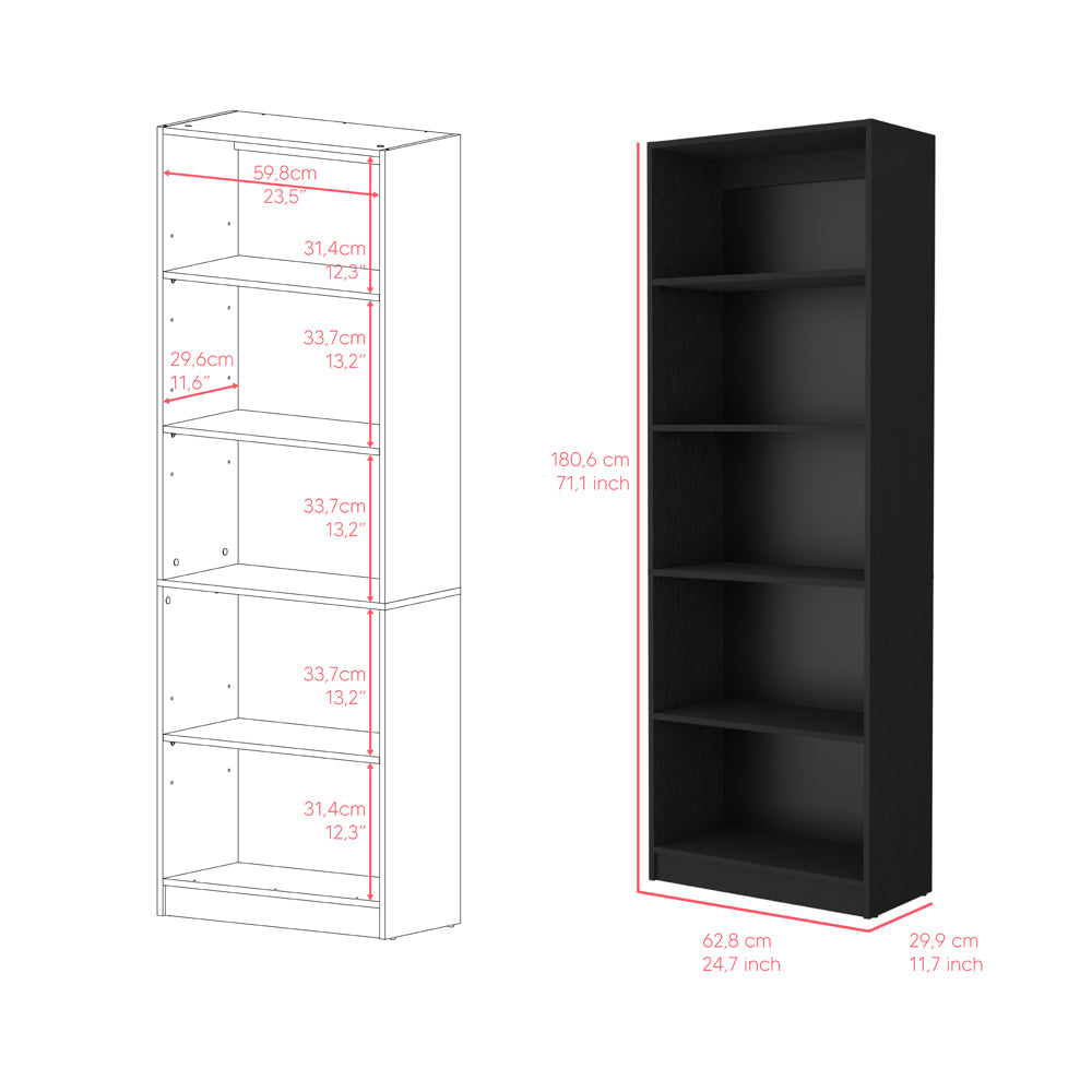 Bookcase 4 Shelves Benzoni, Office, Black Black Particle Board Engineered Wood