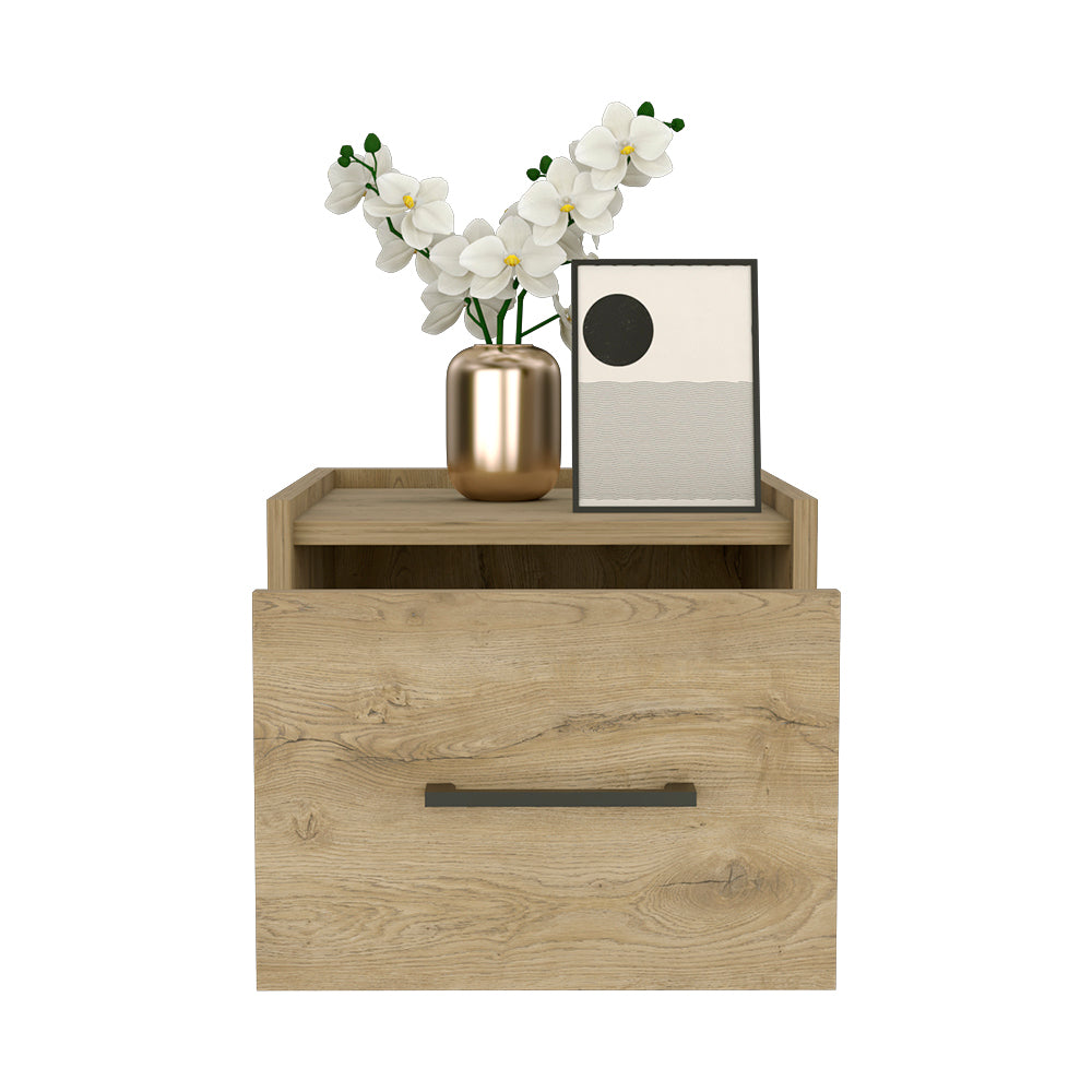 Floating Nightstand Calion, Bedroom, Macadamia Beige Particle Board Engineered Wood