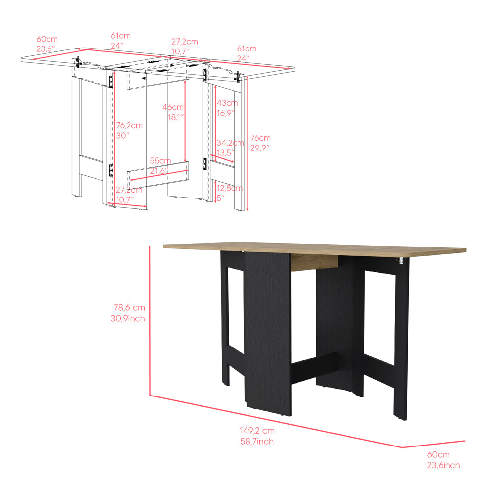 Folding Dining Table Evart, Living Room, Black Macadamia Multicolor Particle Board Engineered Wood