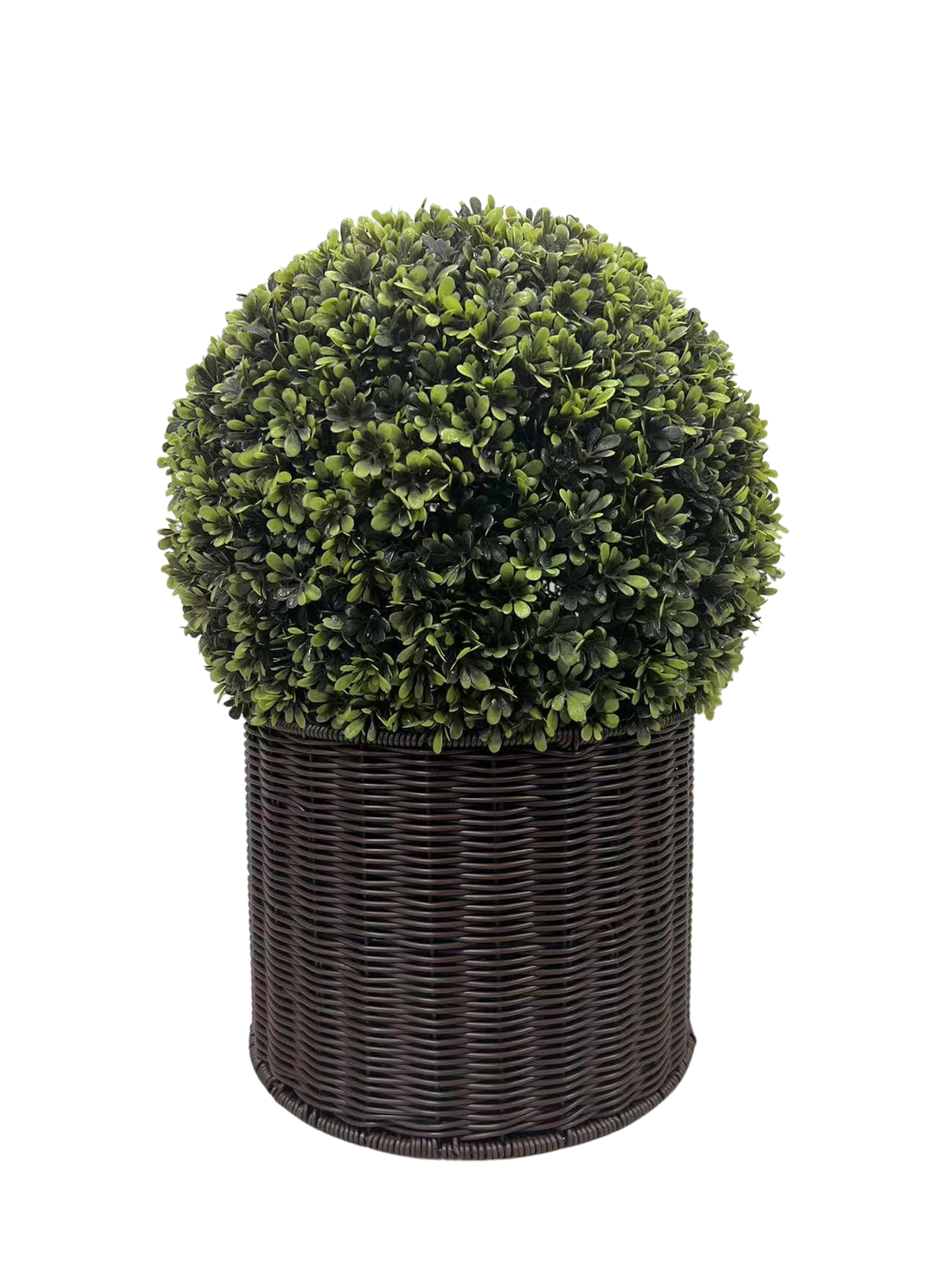 20" Ball Topiary In Woven Pot, Artificial Faux Plant For Indoor And Outdoor Green Plastic