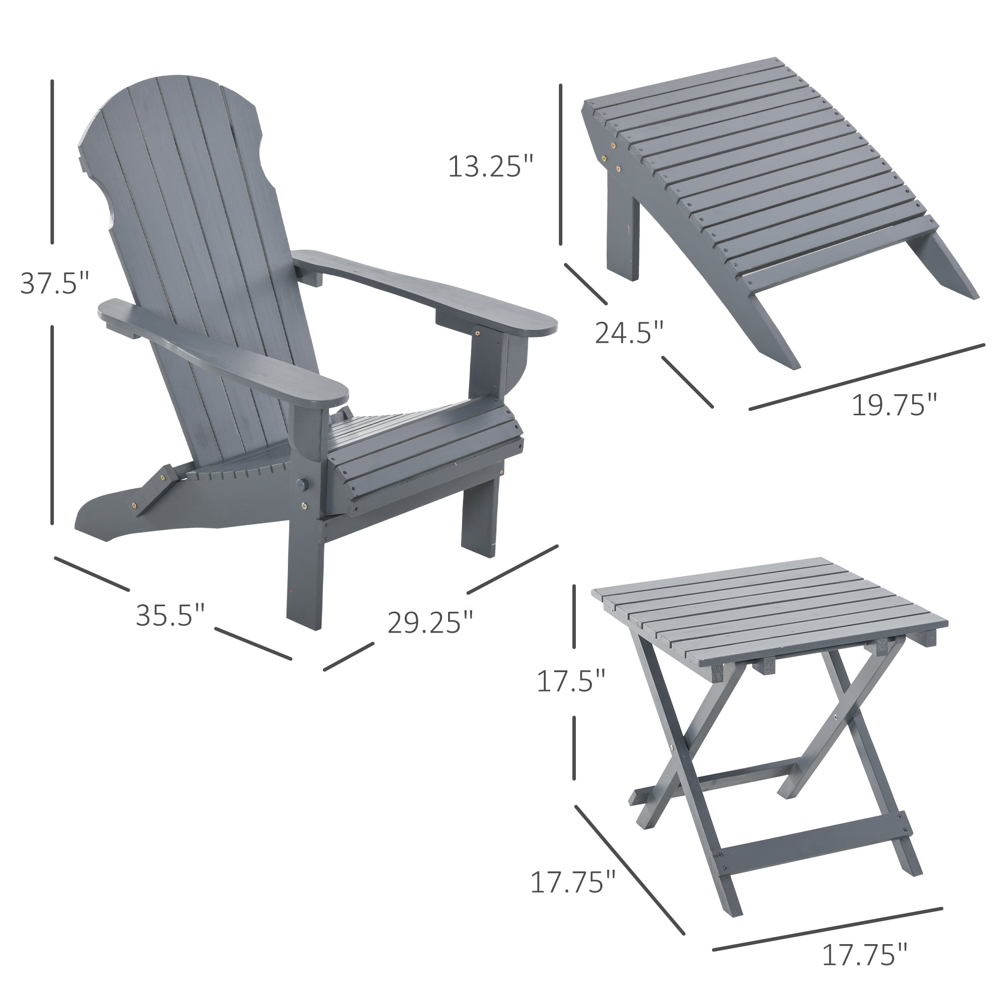 3 Piece Folding Adirondack Chair with Ottoman and