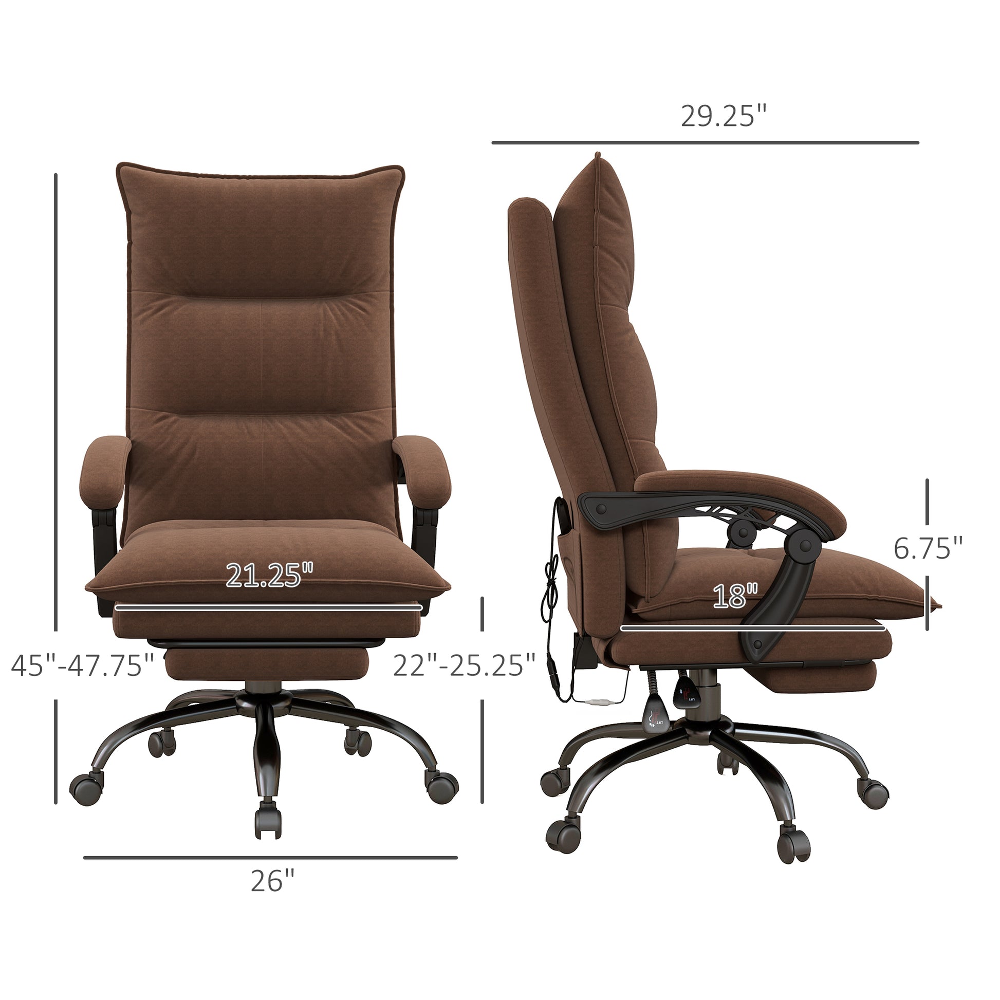 Executive Massage Office Chair With 6 Vibration Points, Microfiber Computer Desk Chair, Heated Reclining Chair With Footrest, Armrest, Double Padding, Brown Brown Polyester