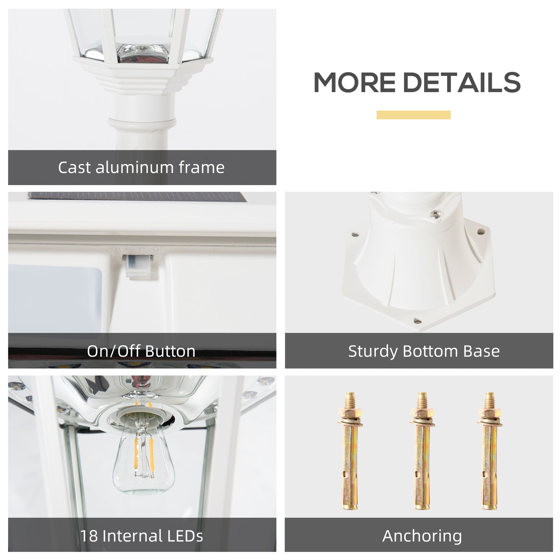 77" Solar Lamp Post Light, Waterproof Aluminum Outdoor Vintage Street Lamp, Motion Activated Sensor Pir, Adjustable Brightness, For Garden, Lawn, Pathway, Driveway, White Brown Metal