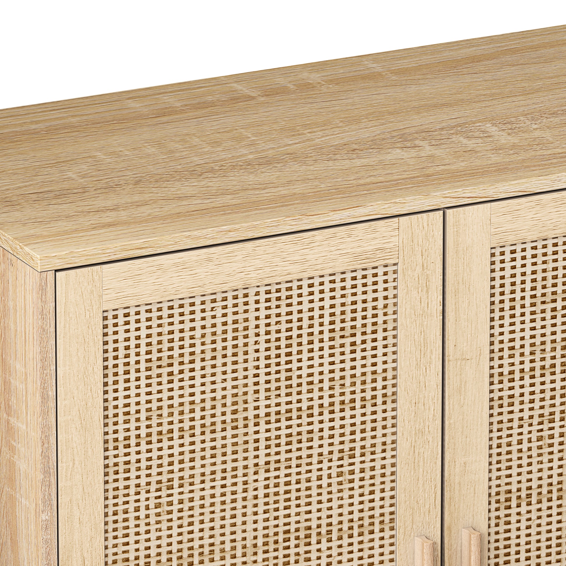 62.20"Elegant And Functional 4 Door Rattan Decorative Storage Cabinet,For Bedroom,Living Room,Office,Easy Assembly Natural Particle Board