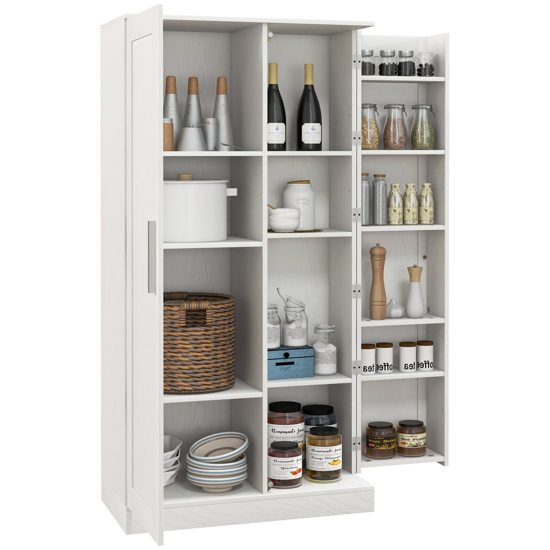 63" Kitchen Pantry Storage Cabinet, 14 Tier Freestanding Kitchen Cupboard With 2 Doors, Adjustable Shelves For Living Room, Dining Room, White White Particle Board