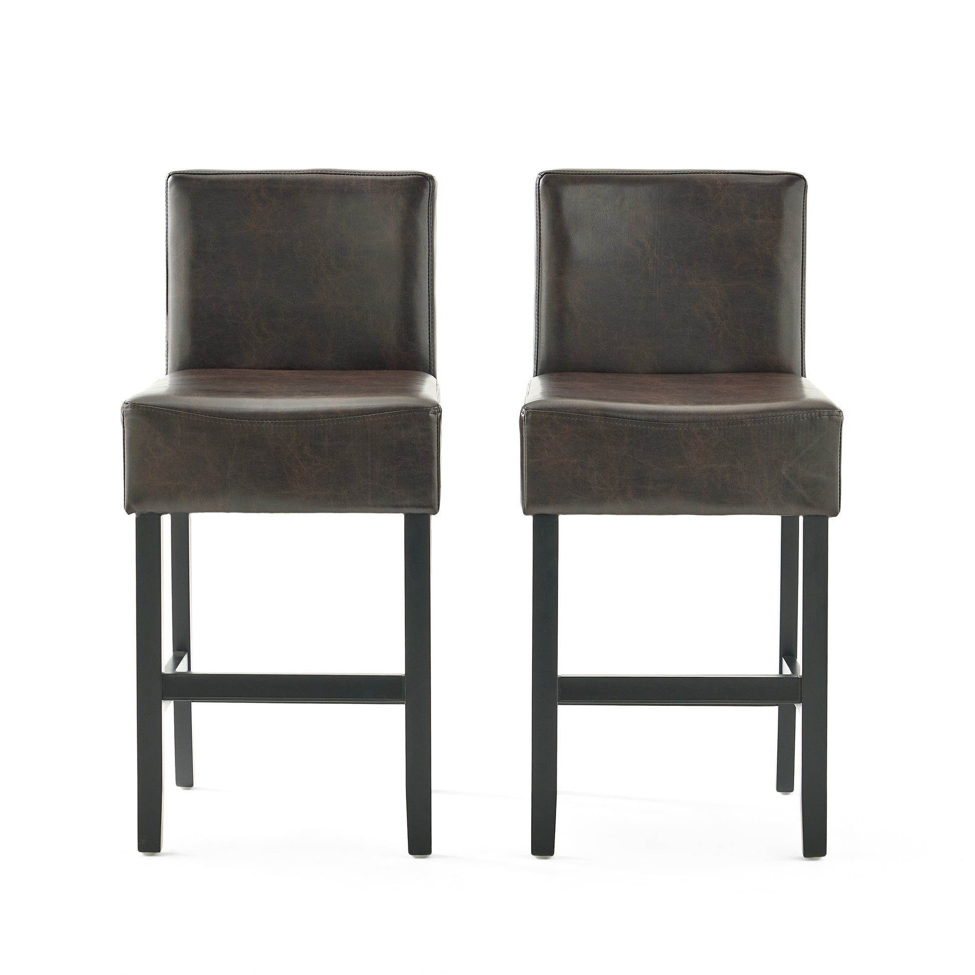 Set Of 2 26" Portman Bonded Leather Counter Height Barstool, Brown Brown Set Of 2 Leather