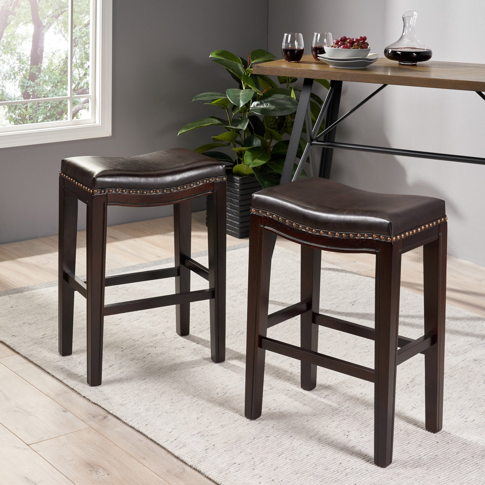 Tiffin Studded Counterstool Set Of 2 Brown Pu