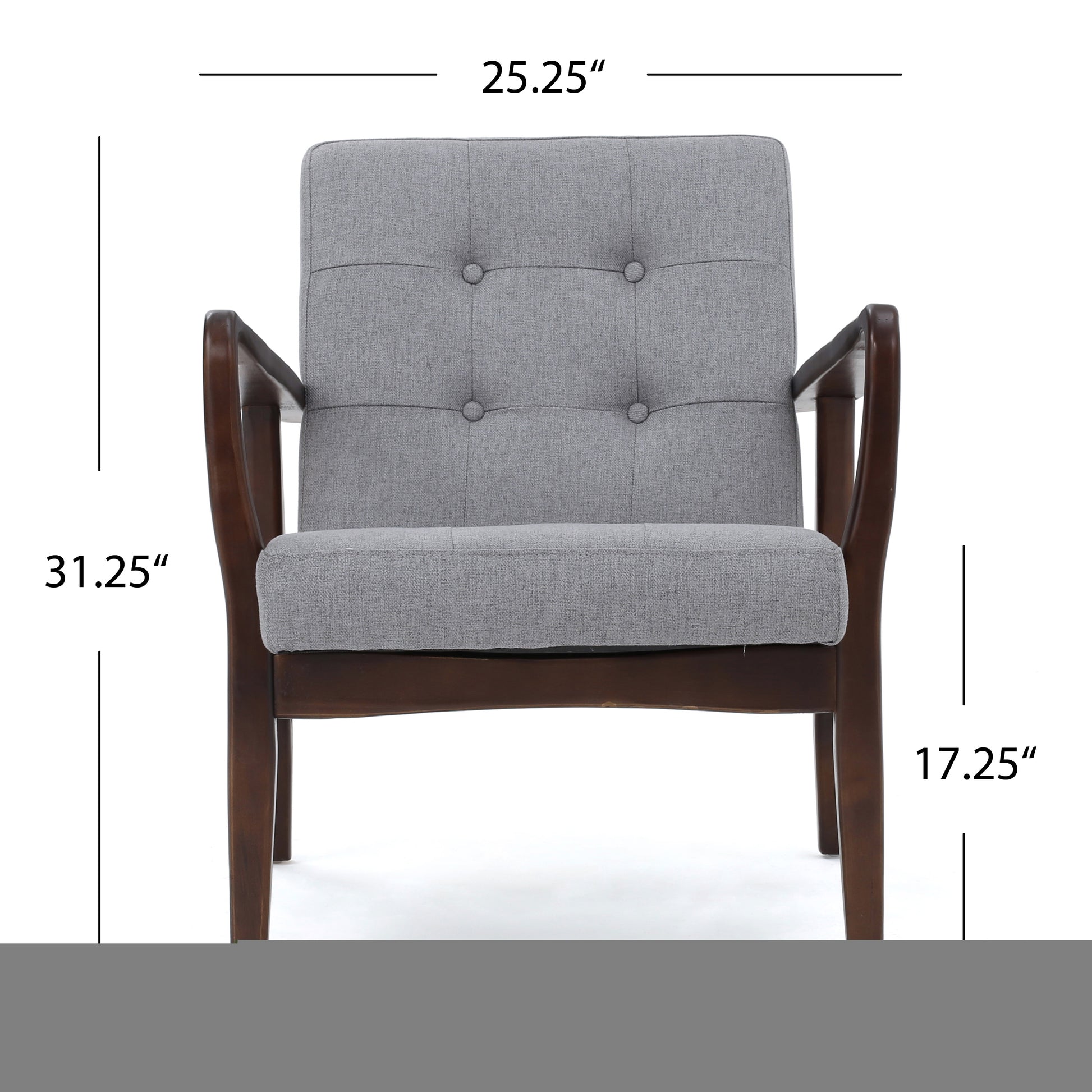 Mid Century Modern Fabric Club Chair With Wood Frame, Grey And Dark Espresso Grey Fabric