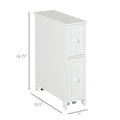 Kleankin Slim Bathroom Cabinet, Freestanding Storage Cabinet, Toilet Paper Holder With Two Drawers, Side Towel Rack, And Wheels, 7 X 20.5 X 24.75 Inches, White White Mdf