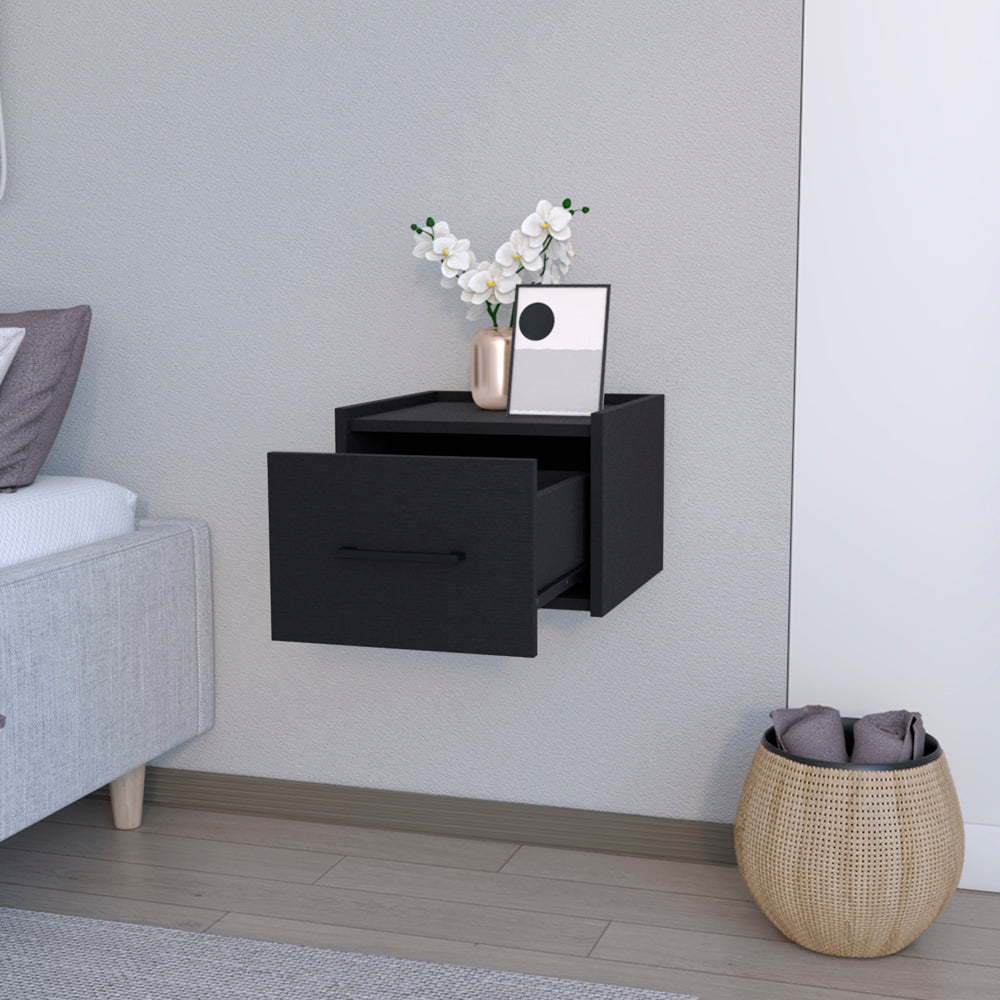 Floating Nightstand Calion, Bedroom, Black Black Particle Board Engineered Wood