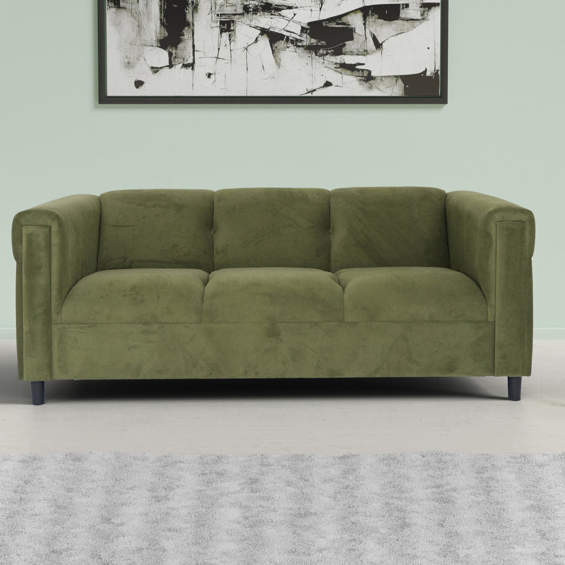 Green Suede Sofa, Modern 3 Seater Sofas Couches For Living Room, Bedroom, Office, And Apartment With Solid Wood Frame Green Wood Foam Suede