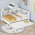 Wooden Full Size Daybed With Twin Size Trundle, Daybed With Storage Shelf And Usb Charging Ports,White Full White Wood