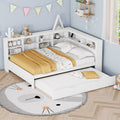 Wooden Full Size Daybed With Twin Size Trundle, Daybed With Storage Shelf And Usb Charging Ports,White Full White Wood