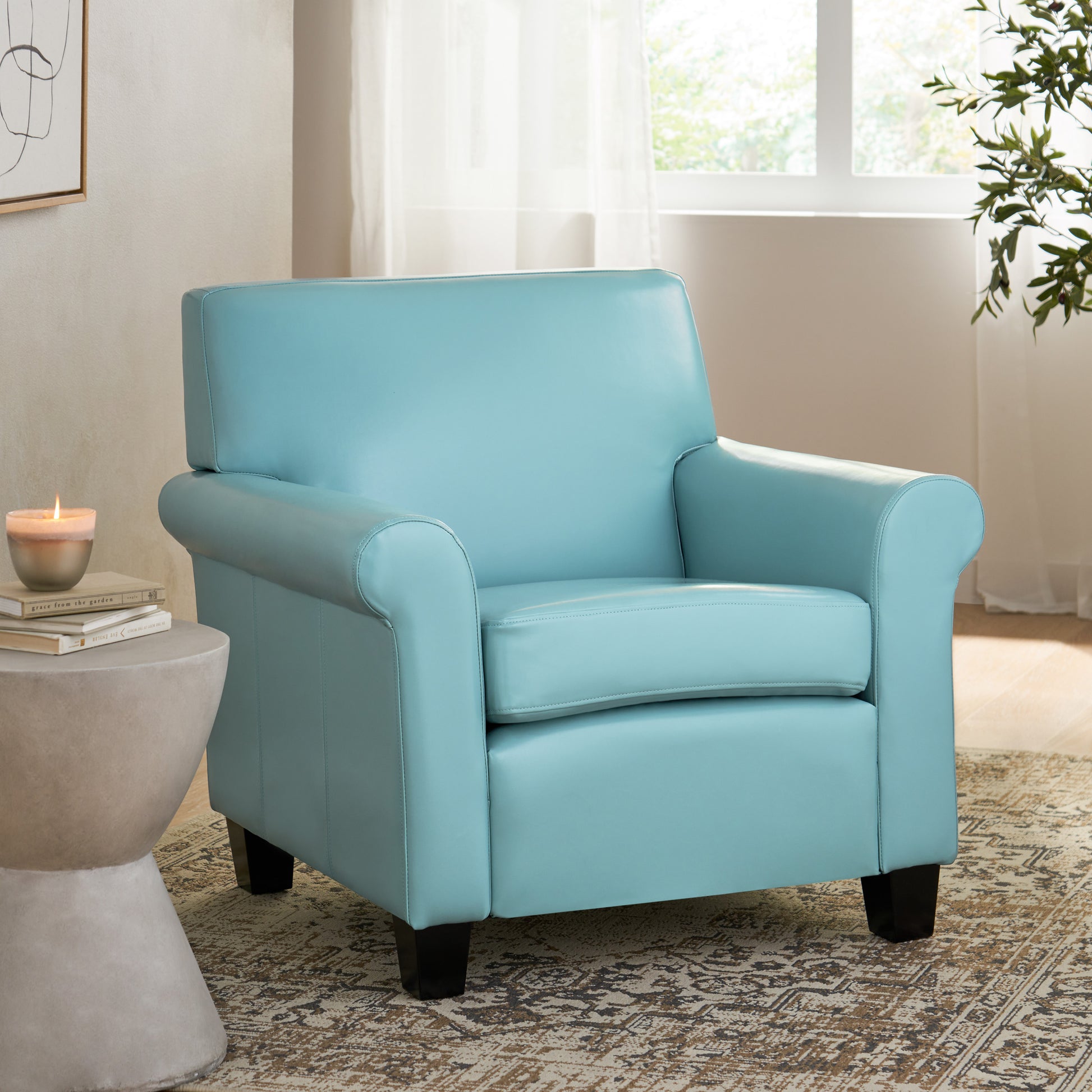 Yonkers Club Chair Teal Blue Leather