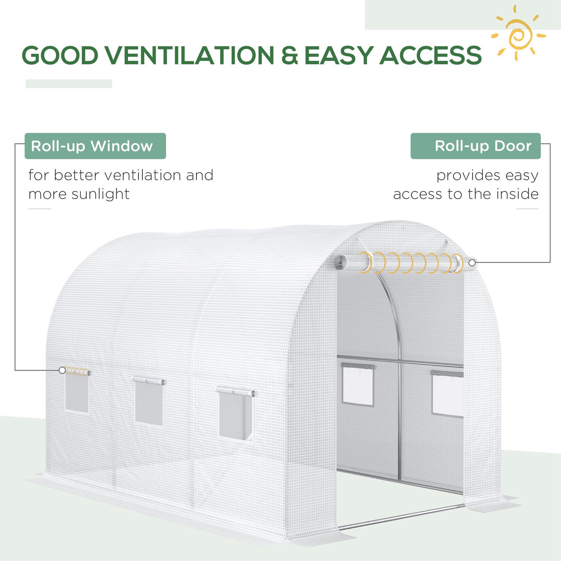 9.8' X 6.6' X 6.6' Plastic Greenhouse Cover Replacement, Heavy Duty Waterproof Tarp For Hoop House, Sheeting With 6 Windows, Door & Reinforcement Grid, White White Polyethylene