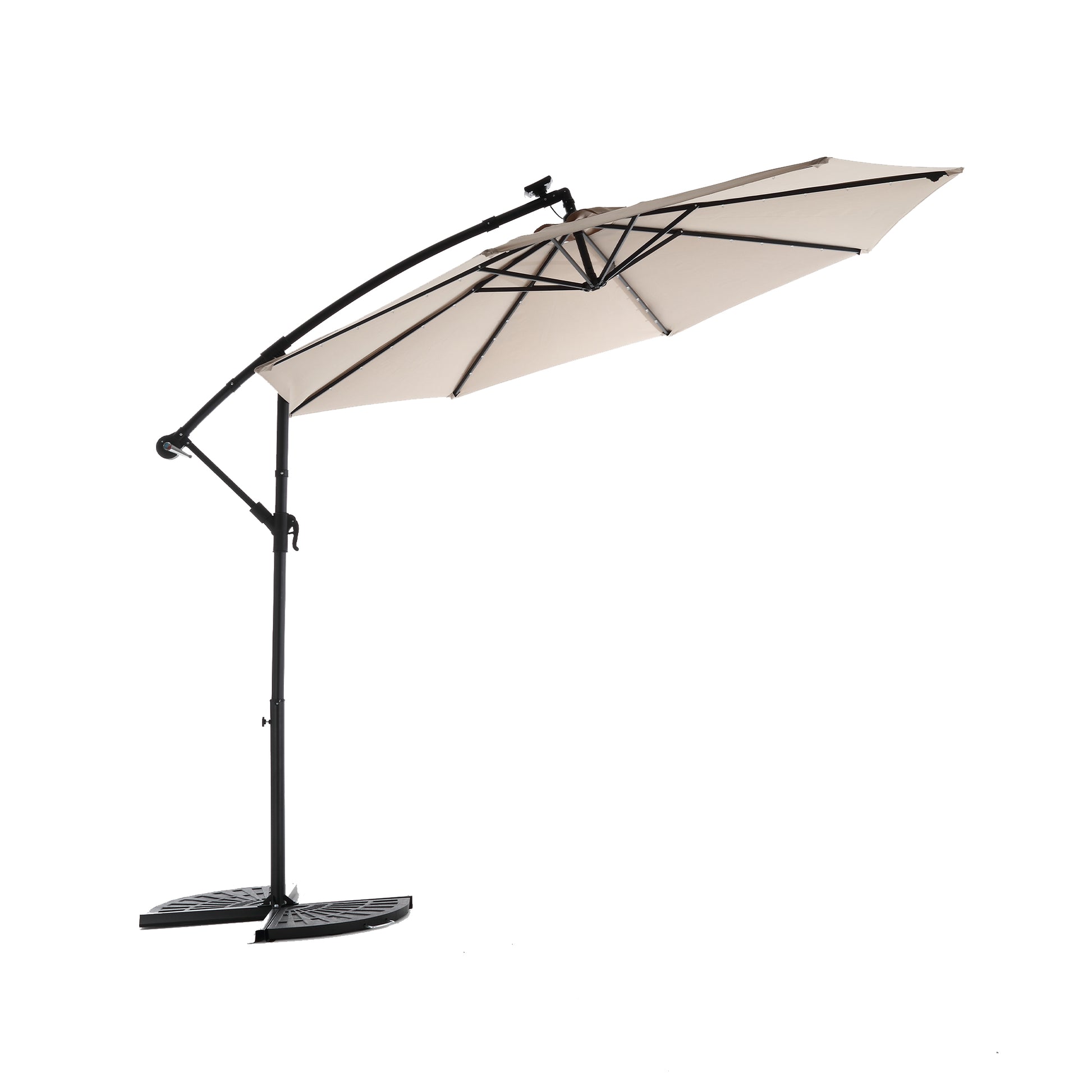 10ft Solar LED Offset Hanging Market Patio Umbrella (Khaki) 10ft Solar LED Offset Hanging Market Patio Umbrella (Khaki)