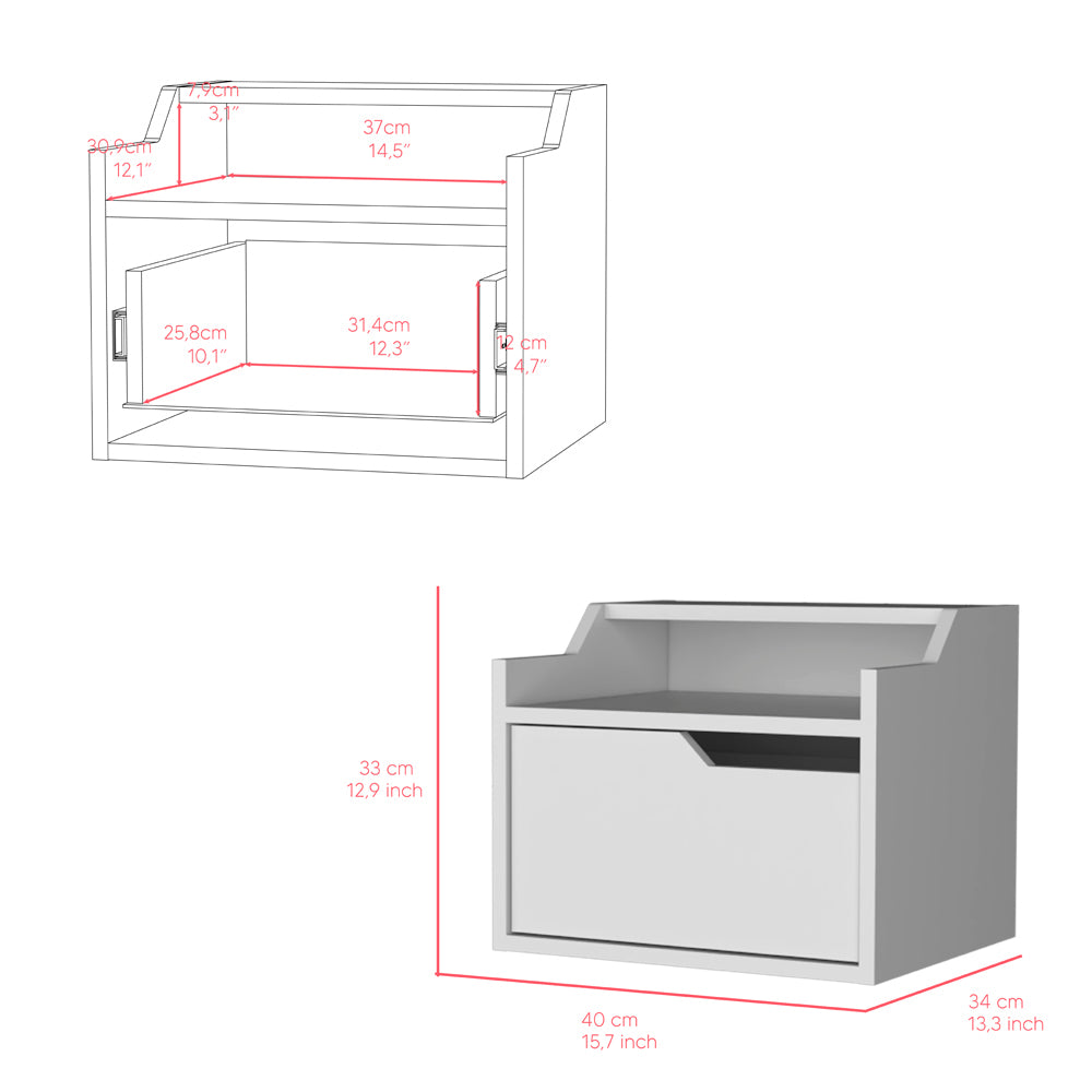 Floating Nightstand Chester, Bedroom, White White Particle Board Engineered Wood