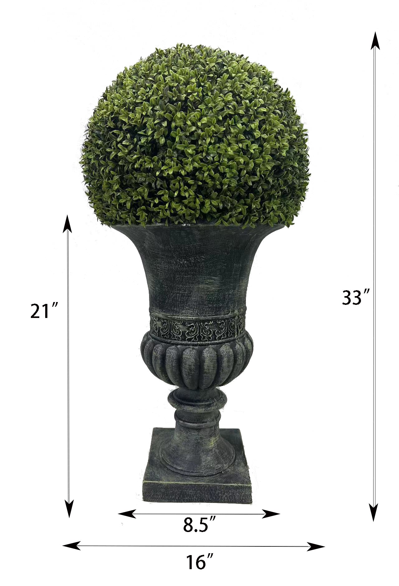 32" Ball Topiary in Grey Pedestal Pot, Artificial
