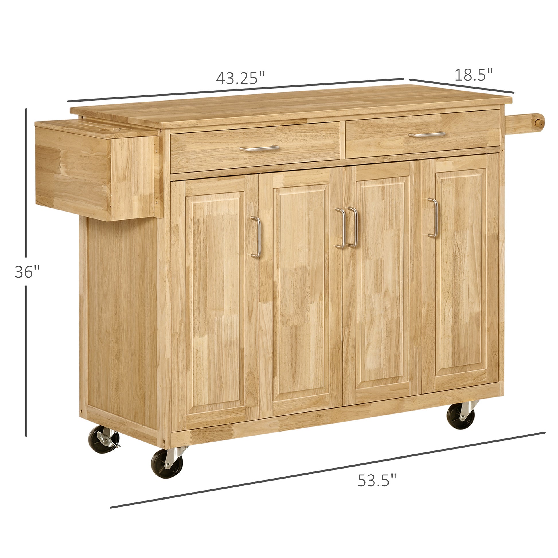 Kitchen Island on Wheels, Natural Hardwood